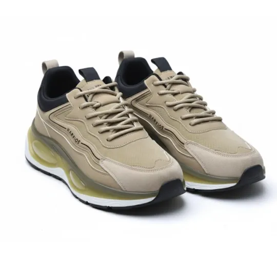 Warrior Khaki & Black Sneakers – Translucent Gold Sole Edition